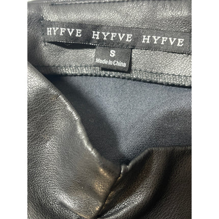 Hyfve Women's Black Faux Leather Vegan High Waist Ruched Pencil Mini Skirt Sz S