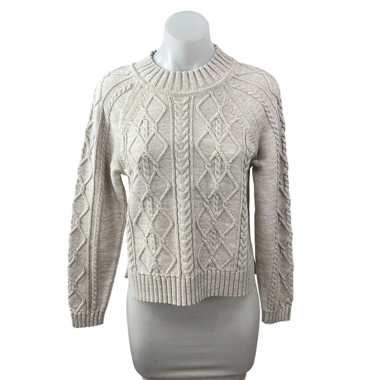 Gap Women's Beige Argyle Cable Knit Long Sleeve Crew Neck Sweater Top Size M