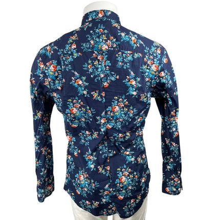 Club Room Men's Blue Floral Slim Pocket Long Sleeve Button Down Shirt Top Size M