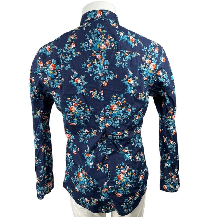 Club Room Men's Blue Floral Slim Pocket Long Sleeve Button Down Shirt Top Size M