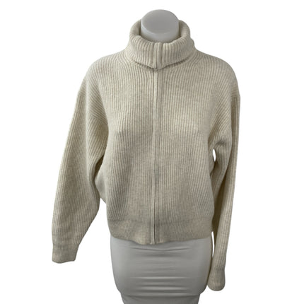 Uniqlo Women's Beige Ribbed Knit Long Sleeve Full Zip Turtleneck Sweater Top S