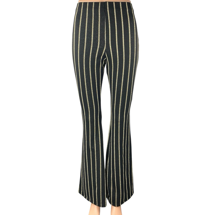 Topshop Black Gold Metallic Striped High Rise Flare Bootcut Bell Bottom Pants 4