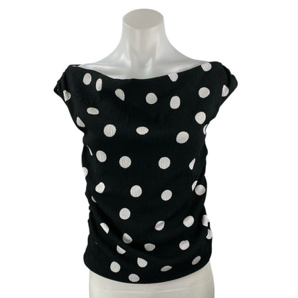 NEW LOFT Women's Black Polka Dot Ruched One Shoulder Ribbed Crop Blouse Top Sz M