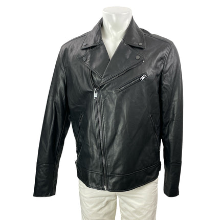 MNG Mango Men's Black Faux Leather Vegan Quilted Long Sleeve Moto Jacket Size XL