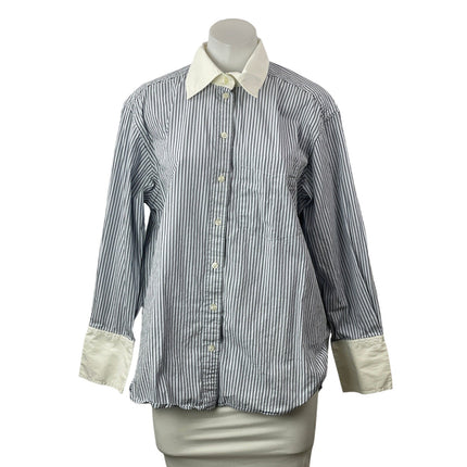 GAP Womens Blue White Long Sleeves Pinstripe Wide Cuff Button Down Shirt Top XS