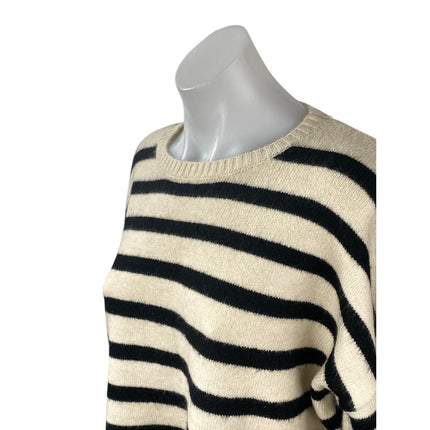 BSB Jeans Women's Beige Black Striped Long Sleeve Rib Knit Sweater Top Size XS