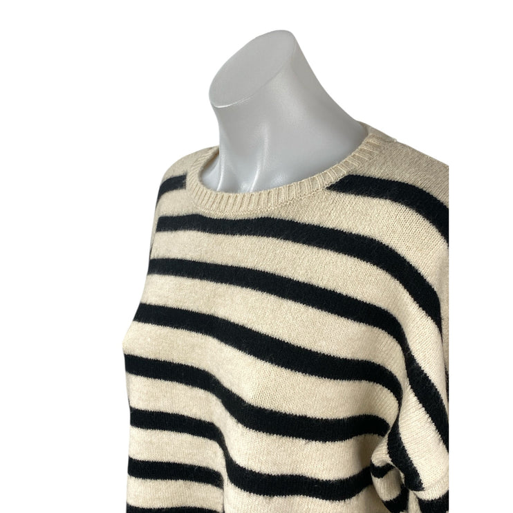 BSB Jeans Women's Beige Black Striped Long Sleeve Rib Knit Sweater Top Size XS