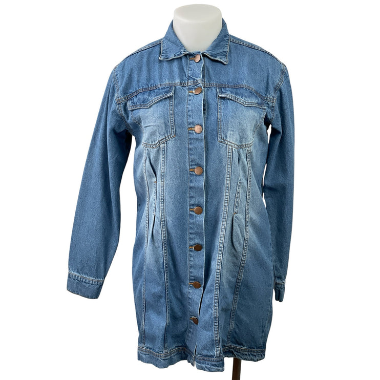 NEW PrettyLittleThing Blue Long Sleeve Button Up Denim Jean Mini Shirt Dress 2X