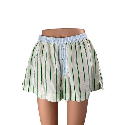 Princess Polly Women's Green Stripes High Rise Elastic Waist Sweat Shorts Size 4