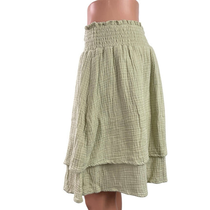 C&C California Green Smocked Boho Tiered Gauze Pleated A Line Mini Skirt Size L