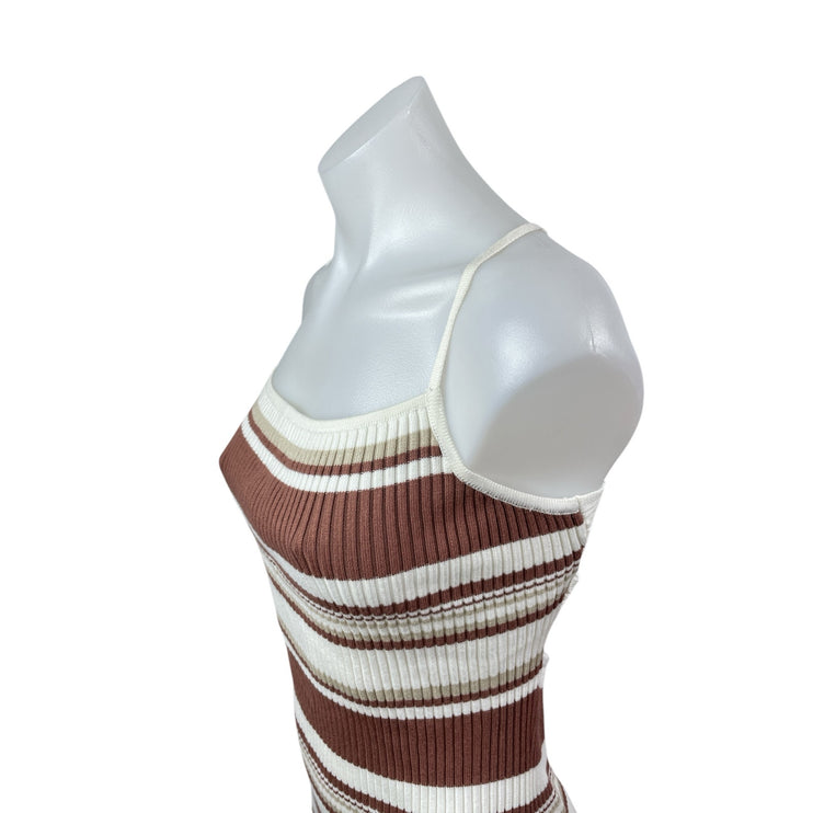 Abercrombie & Fitch Brown Ribbed Knit Cami Slit Tie Tank Midi Bodycon Dress Sz L
