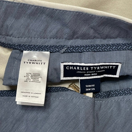 Charles Tyrwhitt Men's Gray Mid Rise Straight Chino Khaki Trousers Pants 36x32