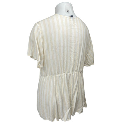 Torrid White Striped Short Sleeve Crochet Lace-Up Crinkle Peplum Blouse Top Sz 3