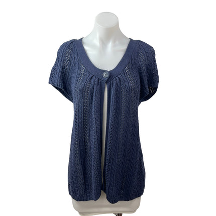 Sonoma Women's Navy Blue Cable Knit Short Sleeve Cardigan Sweater Top Size L