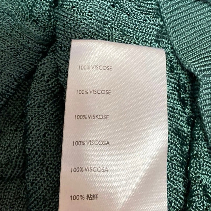 Free People Women's Green Long Sleeve Waffle Knit Cropped Sweater Top Size S