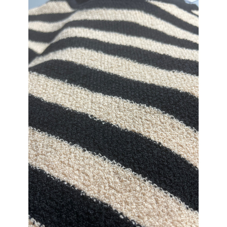 Zara Women's Black Cream Striped Knit Cap Sleeve Midi Sheath Bodycon Dress Sz S