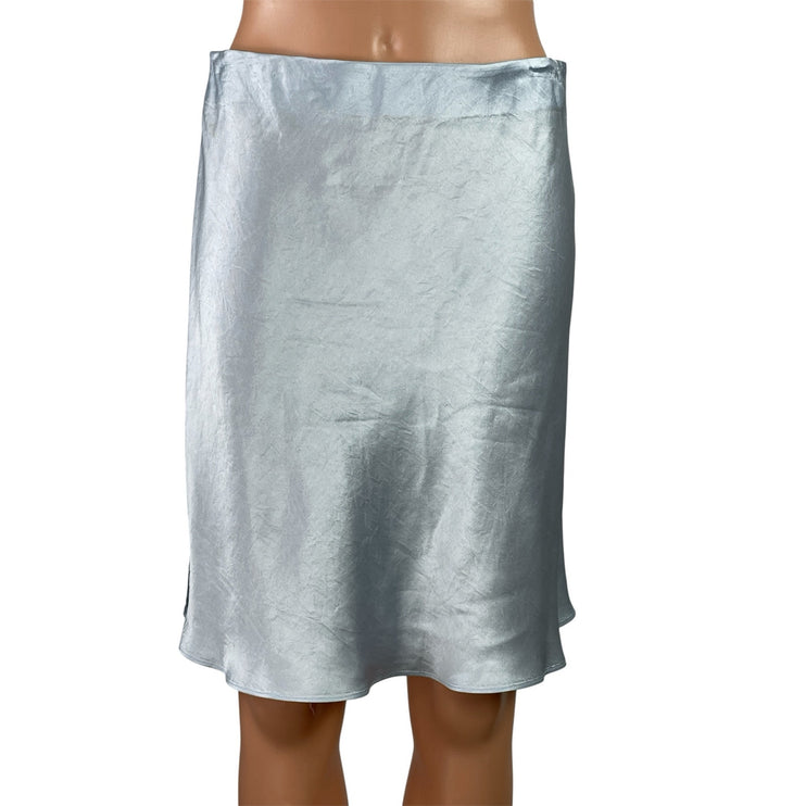 Aritzia Babaton Womens Blue Silk Satin Elastic Waist Straight Mini Slip Skirt 10