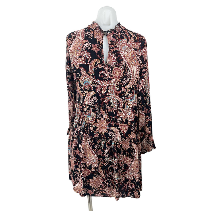 Anthropologie Cady Pink Floral Paisley Long Sleeve Mock Neck Tunic Mini Dress M