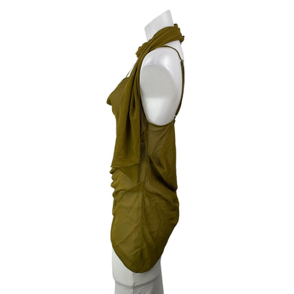 h:ours Women's Olive Green Cowl Sleeveless Shawl Asymmetric Drape Blouse Top S