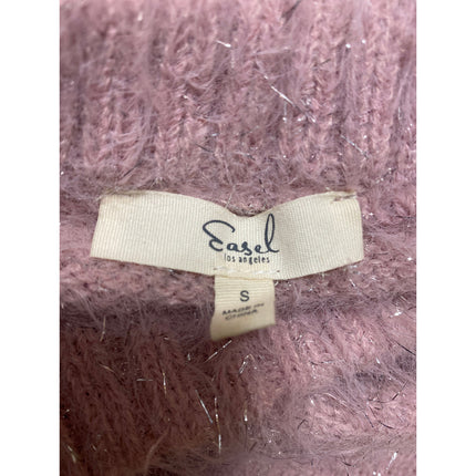 Easel Pink Metallic Knit Pullover Long Sleeve Boat Neck Mini Sweater Dress Sz S