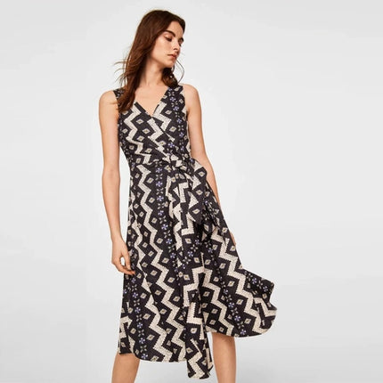 Mango Multicolor Black Aztec Print Sleeveless V-neck Fit & Flare Wrap Brie Mango Multicolor Black Aztec Print Sleeveless V-neck Fit & Flare Wrap Brie