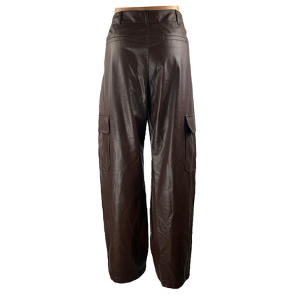 Zara Women's Brown High Rise Faux Leather Vegan Cargo Straight Trousers Pants M