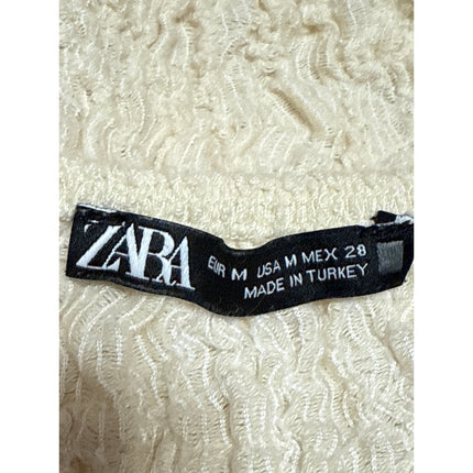 Zara Yellow Short Puff Sleeve Scoop Neck Textured Stretch Blouse Crop Top Size M