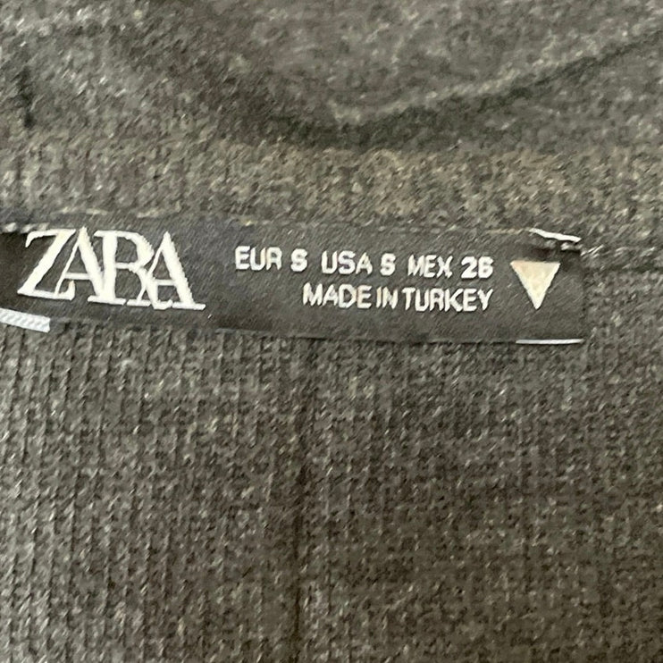 Zara Womens Black Faux Suede Crewneck Short Sleeve Mini Shift Sheat Dress Sz S