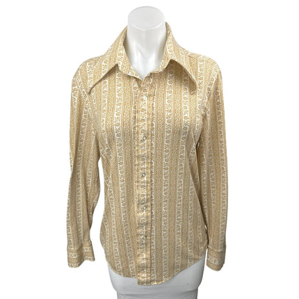 Towncraft Penneys Yellow Floral Striped Long Sleeve Button Down Shirt Top Size S