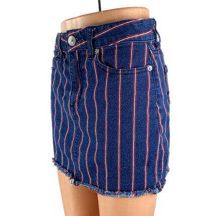 American Eagle Super Stretch Blue Striped Frayed Mini Denim Jean Shorts Size 2