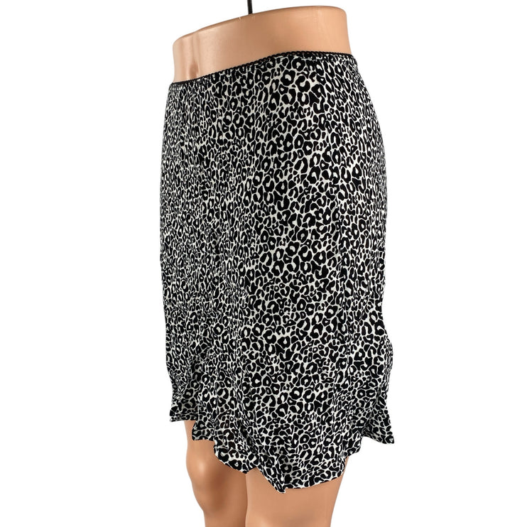 Audrey 3+1 Women's Black White Leopard Print High Rise Mini Bodycon Skirt Size S