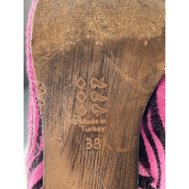 Nasty Gal Black Pink Zebra Animal Print Faux Fur Pointed Toe Knee High Boots 8