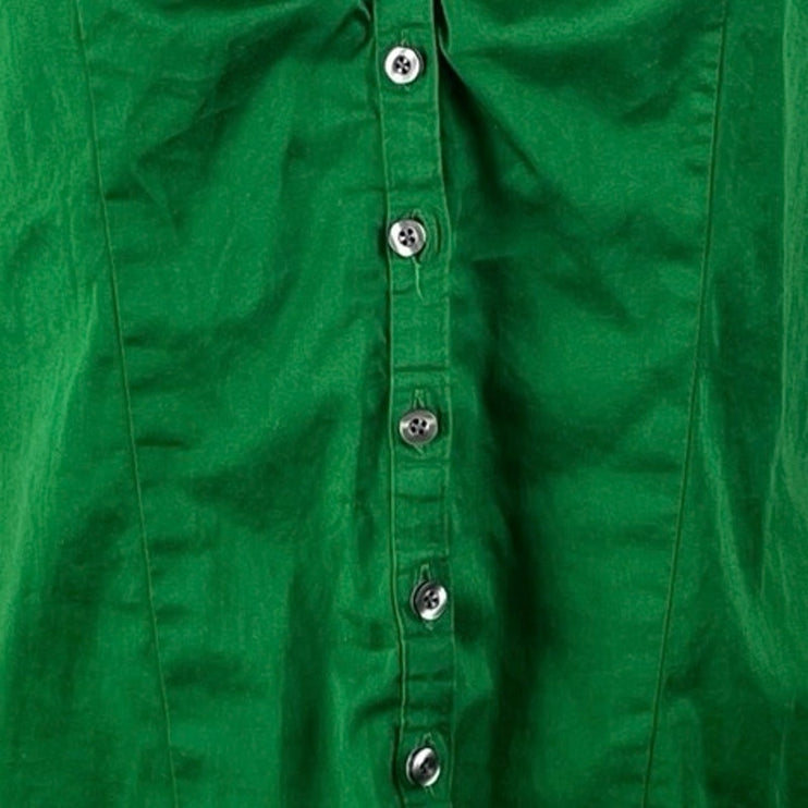 Ann Taylor LOFT Petites Green Ruched Puff Sleeve Button Down Shirt Blouse Top SP