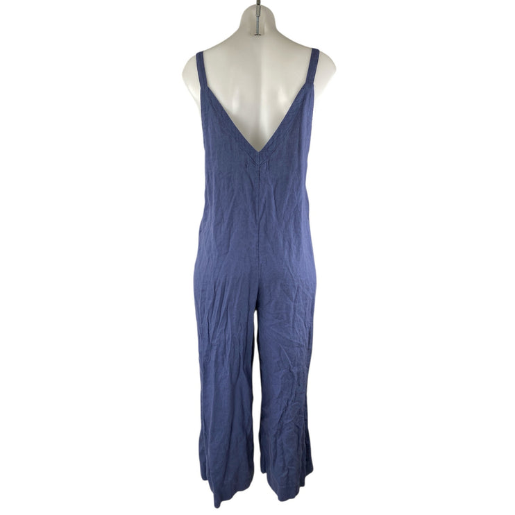 Urban Outfitters Womens Blue Sleeveless V-Neck Wide Leg Romper Jumpsuit Size S