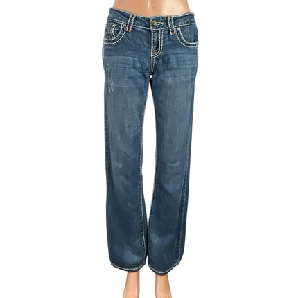 LA Idol Women's Blue Low Rise Y2k Medium Wash Flare Bootcut Denim Jeans Size 28