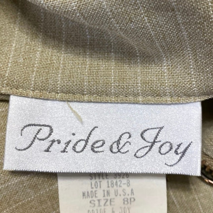 Pride & Joy Women's Beige Tan Pinstriped Zip Up Short Sleeve Blazer Blouse Top 8