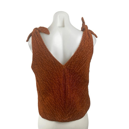 Salvage Cloth Rust Brown Velvet Velour Sleeveless Tie V Neck Tank Blouse Top S