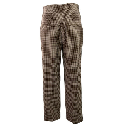 Zara Women's Brown Houndstooth High Waisted Straight Leg Dress Trousers Pants S
