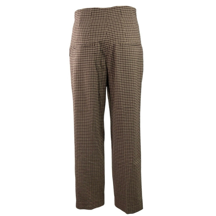 Zara Women's Brown Houndstooth High Waisted Straight Leg Dress Trousers Pants S