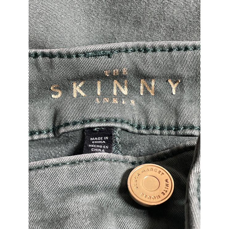 White House Black Market Women's Green Zip Cargo Crop Skinny Denim Jeans Size 2