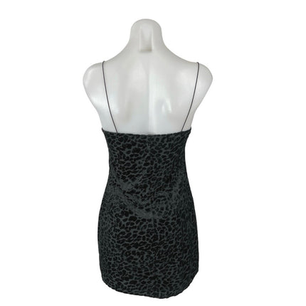Women's Black Leopard Jacquard Sleeveless Square Neck Cami Tank Mini Dress M