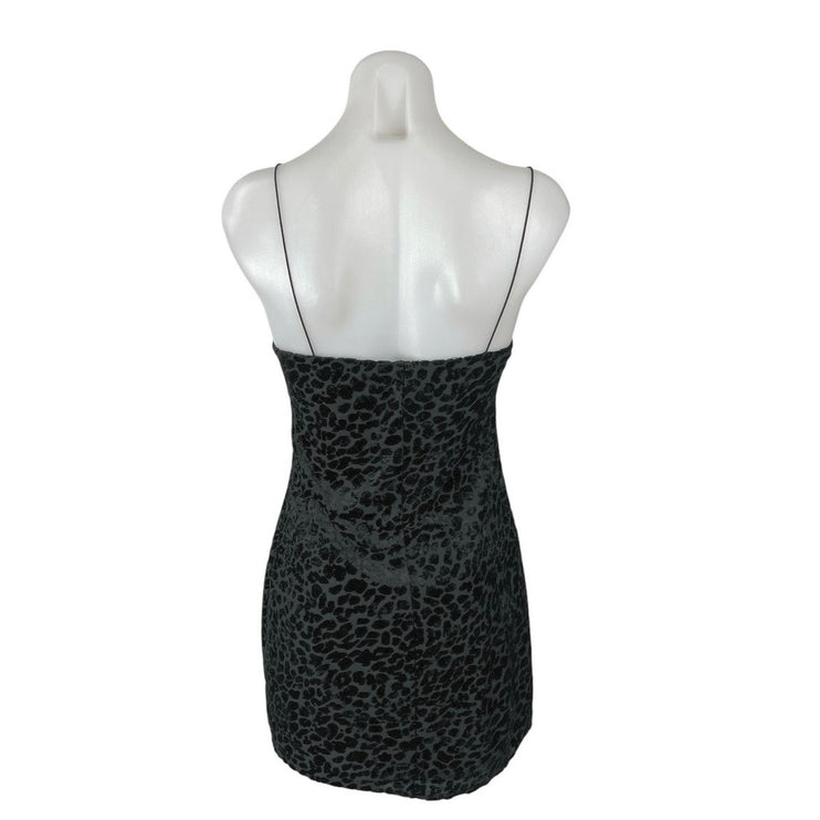 Women's Black Leopard Jacquard Sleeveless Square Neck Cami Tank Mini Dress M