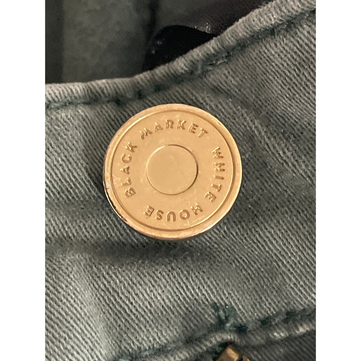 White House Black Market Women's Green Zip Cargo Crop Skinny Denim Jeans Size 2