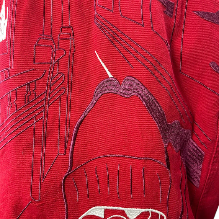 Southpole Men's Red Embroidered Long Sleeve Button Up Shirt Shacket Jacket Sz M