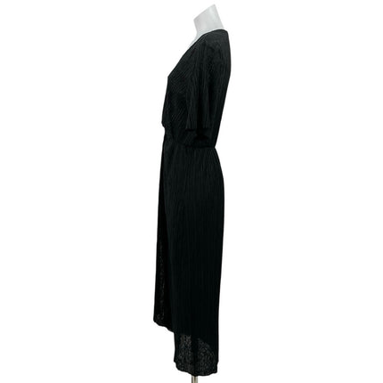 All in Favor Black Short Sleeve V Neck Textured Twist Front Maxi Dress Size S