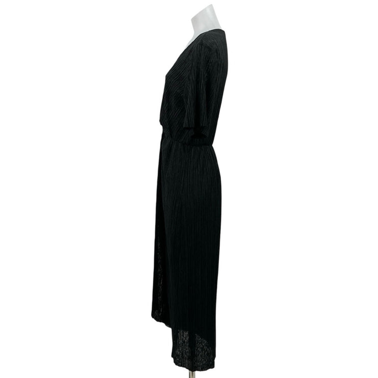 All in Favor Black Short Sleeve V Neck Textured Twist Front Maxi Dress Size S