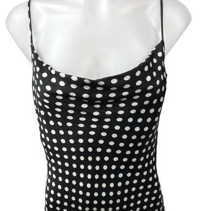 Zara Black White Silk Satin Polka Dots Cowl Neck Cami Slip Midi Dress Size XS