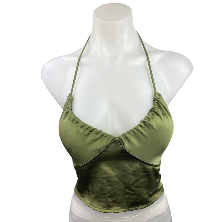 Urban outfitters Motel Green Halter Strap Open Tie Back Y2K Crop Top Size S