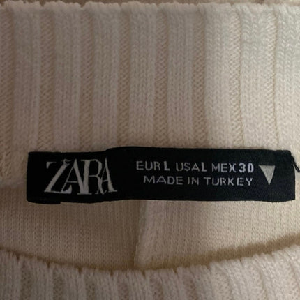 Zara Women's Cream White Knit Long Sleeve Crew Neck Sweatshirt Sweater Top Sz L