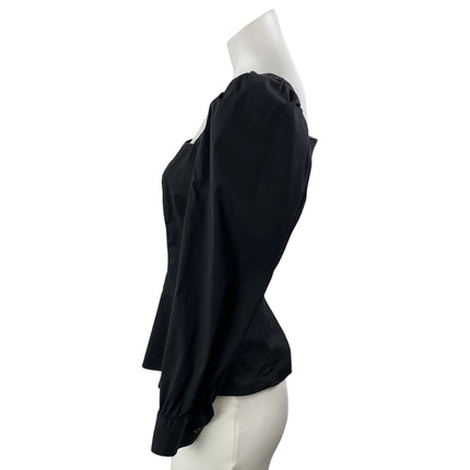 Zara Women's Black Puff Long Sleeve Sweetheart Flare Peplum Blouse Top Size S